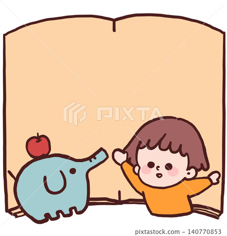 An illustration of a boy and an elephant toy that looks like they jumped out of a picture book. An illustration of a boy and an elephant toy that looks like they jumped out of a picture book. 140770853
