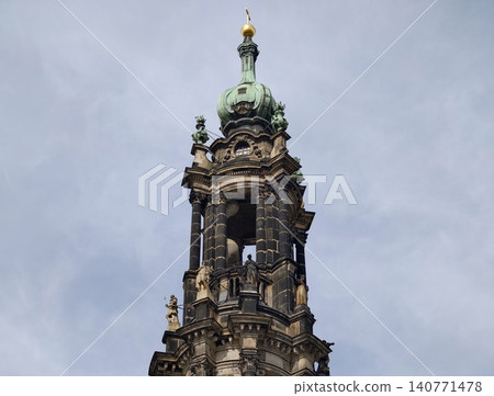 Elegant historic structure. Majestic silhouette against stormy sky with intricate architectural details Elegant historic structure. Majestic silhouette against stormy sky with intricate architectural details 140771478