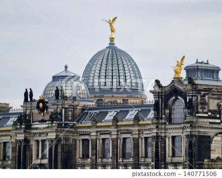Elegant historic architecture. Captivating historic domes and intricate building ornamentation in cityscape Elegant historic architecture. Captivating historic domes and intricate building ornamentation in cityscape 140771506