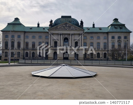 Serene city scene emphasizing symmetrical arrangement and ornate details of historic building facades Serene city scene emphasizing symmetrical arrangement and ornate details of historic building facades 140771517