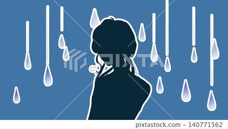 A woman sighs in the rain, silhouette. A woman sighs in the rain, silhouette. 140771562
