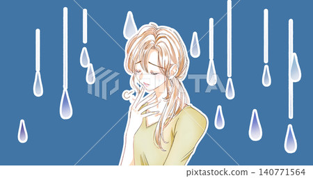 A woman sighs in the rain. A woman sighs in the rain. 140771564