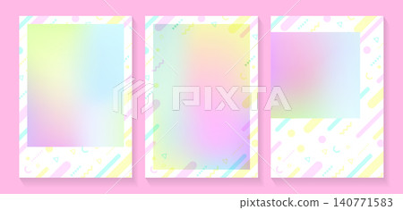 Set of 3 vertical frames featuring a pastel pop gradient in mint, lemon, and pink. 140771583