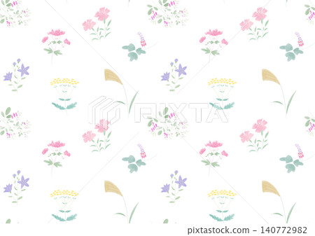 七種秋季花卉的無縫圖案，水彩風格。 140772982