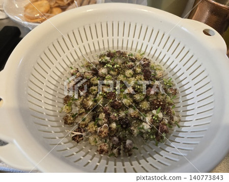 Wild garlic bulbils (Nobiru no kabuki) washed with water. 140773843