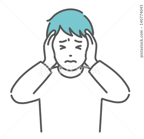 An illustration of a man with both ears covered, looking distressed. An illustration of a man with both ears covered, looking distressed. 140774045