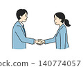 Line drawing illustration of business people shaking hands 140774057