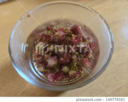 A close-up shot from above of pickled wild onion bulbs. A close-up shot from above of pickled wild onion bulbs. 140774381