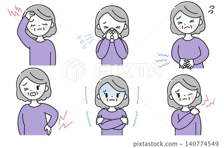 Senior women suffering from various health problems Senior women suffering from various health problems 140774549