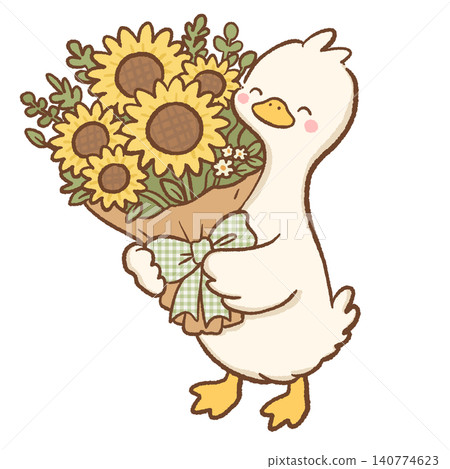 Cute Cottagecore Goose Holding a Rustic Sunflower Bouquet with Wildflowers Country Garden Floral Harvest Illustration Digital Clipart Cute Cottagecore Goose Holding a Rustic Sunflower Bouquet with Wildflowers Country Garden Floral Harvest Illustration Digital Clipart 140774623