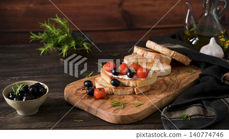 Fresh bruschetta with cream cheese Fresh bruschetta with cream cheese 140774746