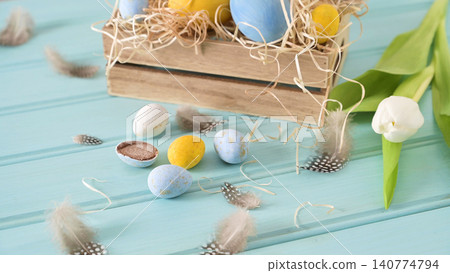 Easter blue and white eggs Easter blue and white eggs 140774794