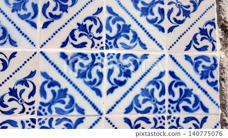 Full Frame View of Traditional Cobalt Blue and White Azulejo Tile Wall Full Frame View of Traditional Cobalt Blue and White Azulejo Tile Wall 140775076