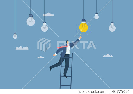 Looking for new ideas and always the big idea, Striving or creating hope for business success, Businessman climbs the ladder searching for new ideas for success in business. Vector design. Looking for new ideas and always the big idea, Striving or creating hope for business success, Businessman climbs the ladder searching for new ideas for success in business. Vector design. 140775095