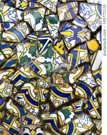 Traditional Portuguese Mosaic Pattern of Broken Azulejo Tiles Traditional Portuguese Mosaic Pattern of Broken Azulejo Tiles 140775126
