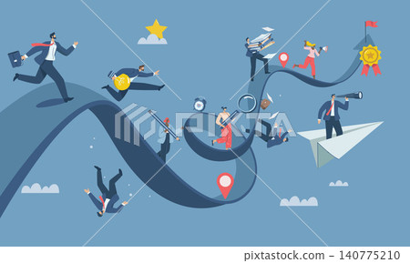Business competition, Opportunities or pursuit of success , Competition of skills or abilities to be successful in career or work, Many business people run on the business paths going up and down. Business competition, Opportunities or pursuit of success , Competition of skills or abilities to be successful in career or work, Many business people run on the business paths going up and down. 140775210