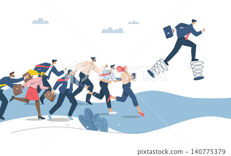 Business competition, Increasing competitive efficiency to superior to competitors, Strategizing to become a business leader, Businessman with spring runs leaps and bounds ahead of the competition. 140775379