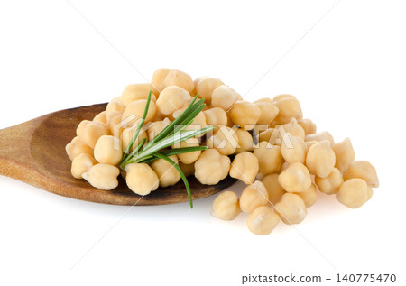 Chickpeas over wooden spoon Chickpeas over wooden spoon 140775470