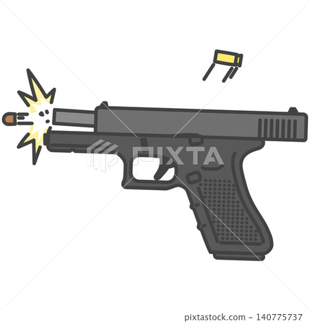 手槍射擊場景:自動手槍射擊瞬間的插圖。 手槍射擊場景:自動手槍射擊瞬間的插圖。 140775737