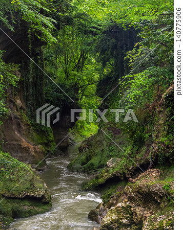 The Martvil Canyon is located in the Samegrelo-Upper Svaneti region of western Georgia. Vertical view. The Martvil Canyon is located in the Samegrelo-Upper Svaneti region of western Georgia. Vertical view. 140775906
