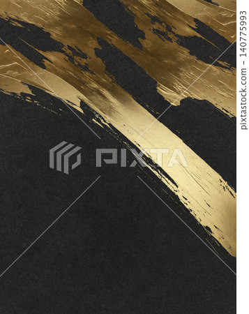 A Japanese-style design featuring a bright gold leaf background with gold brushstrokes enveloping it from below. A Japanese-style design featuring a bright gold leaf background with gold brushstrokes enveloping it from below. 140775993