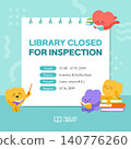Library temporary closing notice banner template with cute characters reading books 140776260
