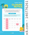 Library summer closing notice poster template with calendar and cute characters 140776261