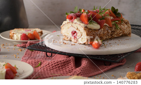 Meringue roll cake Meringue roll cake 140776283