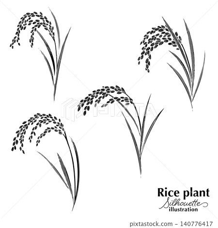 Hand-drawn rice stalk silhouette illustration set Hand-drawn rice stalk silhouette illustration set 140776417