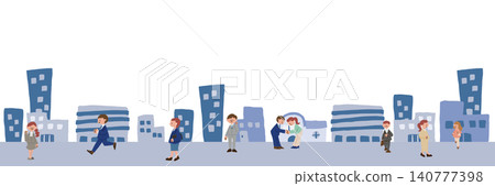 Illustrations of people working in an office district Illustrations of people working in an office district 140777398