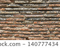Detailed view of a brick wall showing different patterns and textures in a close-up setting with natural light 140777434