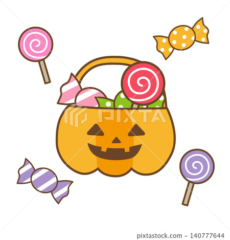 Halloween candy and pumpkin basket illustration set Halloween candy and pumpkin basket illustration set 140777644