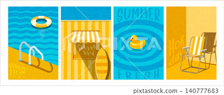 Summer Pool and Beach Vacation Vertical Poster Collection with Tropical Vector Illustration Summer Pool and Beach Vacation Vertical Poster Collection with Tropical Vector Illustration 140777683