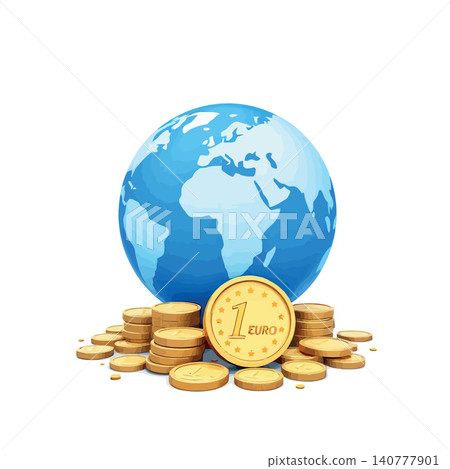 Vsai globe and euro coins representing global finance economy Vsai globe and euro coins representing global finance economy 140777901