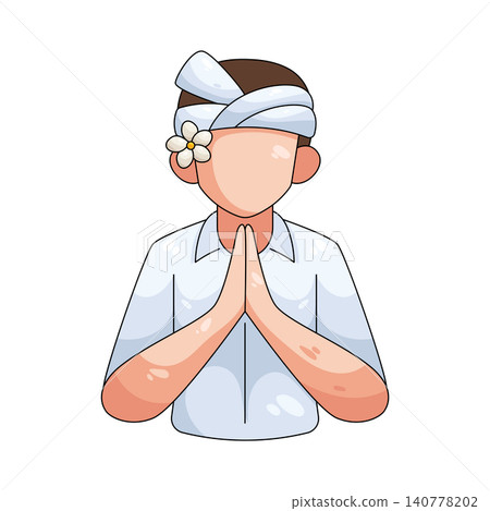 Illustration of Balinese man praying Illustration of Balinese man praying 140778202