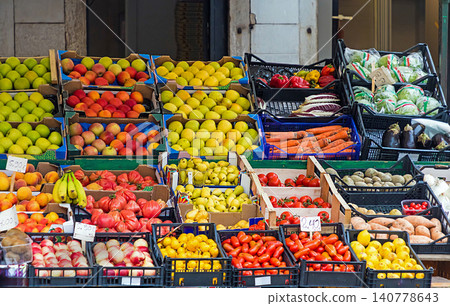 Fresh foods on market stall Fresh foods on market stall 140778643