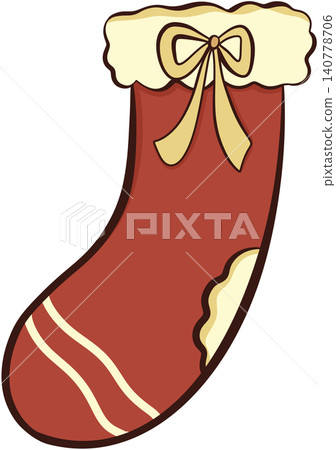 Classic red Christmas stocking with fluffy trim and yellow bow Classic red Christmas stocking with fluffy trim and yellow bow 140778706
