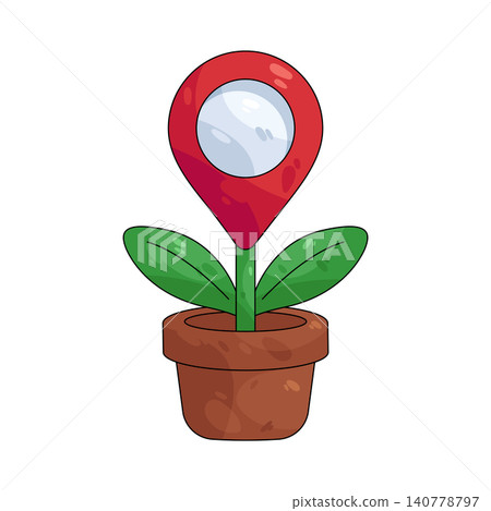 Illustration of plant pot with a location pin 140778797