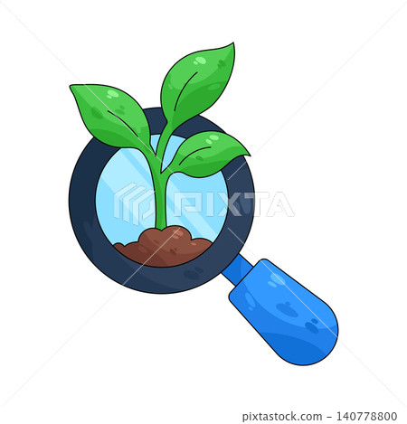 Illustration of magnifying glass over a sprout 140778800