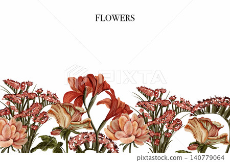 Vintage floral wreath: hand drawn botanical illustration with chrysanthemums and lilies. Watercolor flowers. Realistic botany.Flower frame. Invitation, greeting card, product advertising. Vintage floral wreath: hand drawn botanical illustration with chrysanthemums and lilies. Watercolor flowers. Realistic botany.Flower frame. Invitation, greeting card, product advertising. 140779064