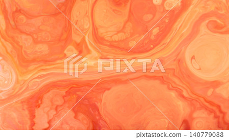 Abstract coral marble swirl background with orange peach and cream flowing liquid patterns 140779088