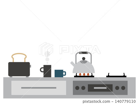 An illustration of a cooking scene in a kitchen with a stovetop, where breakfast is being prepared. An illustration of a cooking scene in a kitchen with a stovetop, where breakfast is being prepared. 140779110