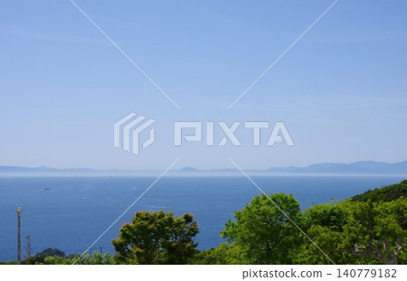 View of Shodoshima Island and Gokenzan Mountain in Kagawa Prefecture from Uzunooka Hill in Minamiawaji City, Hyogo Prefecture. View of Shodoshima Island and Gokenzan Mountain in Kagawa Prefecture from Uzunooka Hill in Minamiawaji City, Hyogo Prefecture. 140779182