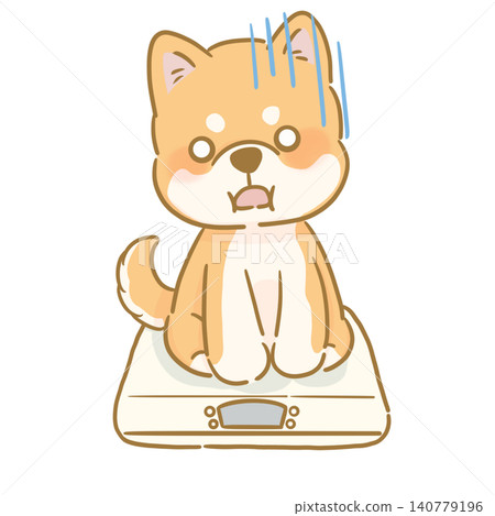 A simple and cute hand-drawn illustration of a Shiba Inu being shocked after stepping onto a scale. A simple and cute hand-drawn illustration of a Shiba Inu being shocked after stepping onto a scale. 140779196