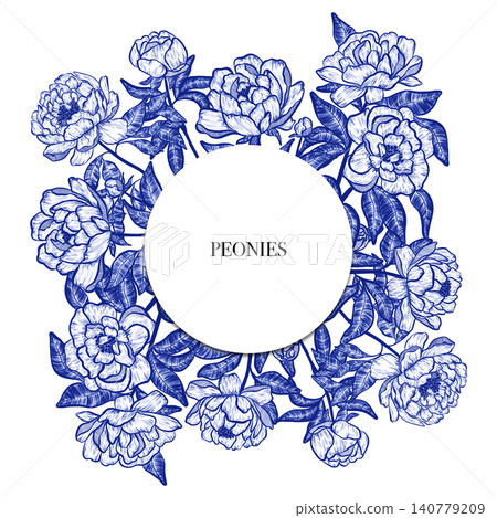 White peonies. Elegant peony frame: hand drawn botanical illustration. Graphic design. Summer flowers. Invitation. White peonies. Elegant peony frame: hand drawn botanical illustration. Graphic design. Summer flowers. Invitation. 140779209