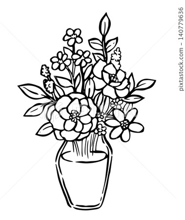 A bouquet of flowers in a vase. Vector illustration in a sketch style. A bouquet of flowers in a vase. Vector illustration in a sketch style. 140779636