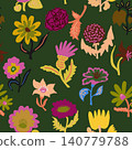 seamless pattern with hand drawn flowers 140779788