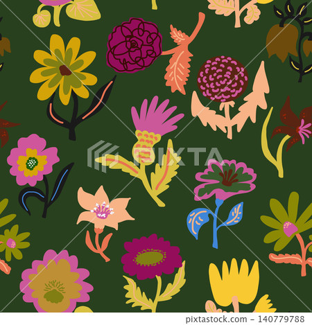 seamless pattern with hand drawn flowers 140779788
