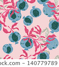 seamless pattern with hand drawn fruits 140779789