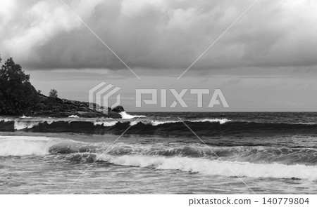 Black and white panoramic landscape photography, Seychelles 140779804
